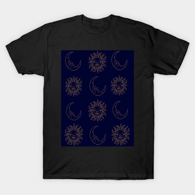 Sun and moon pattern print T-Shirt by KellyJay96